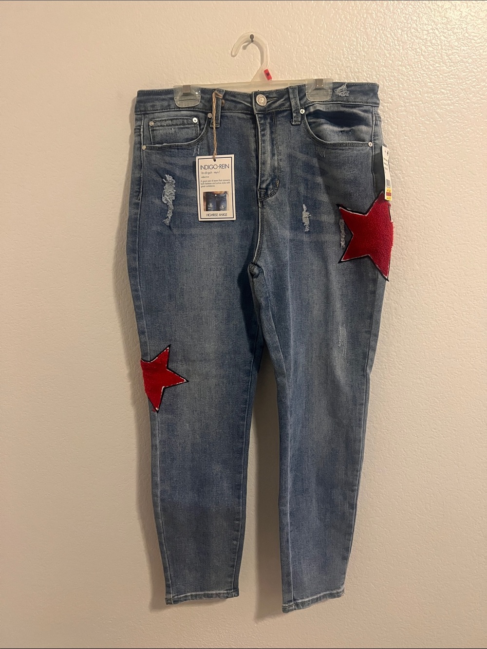 Indigo Rein Boyfriend Jeans with Red Star Patches